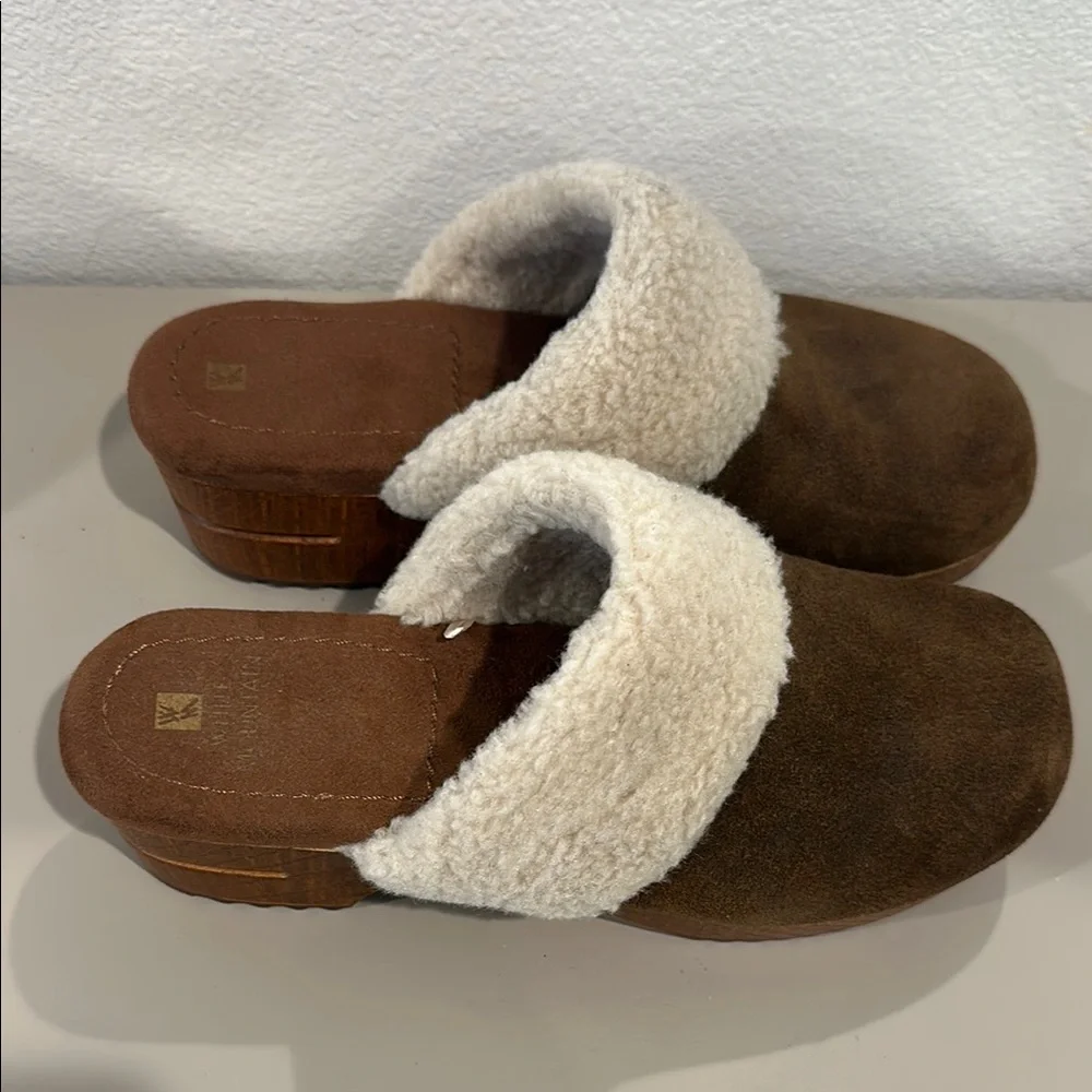 White Mountain Brown Suede Mules with Cream Shearling - Picture 10 of 12
